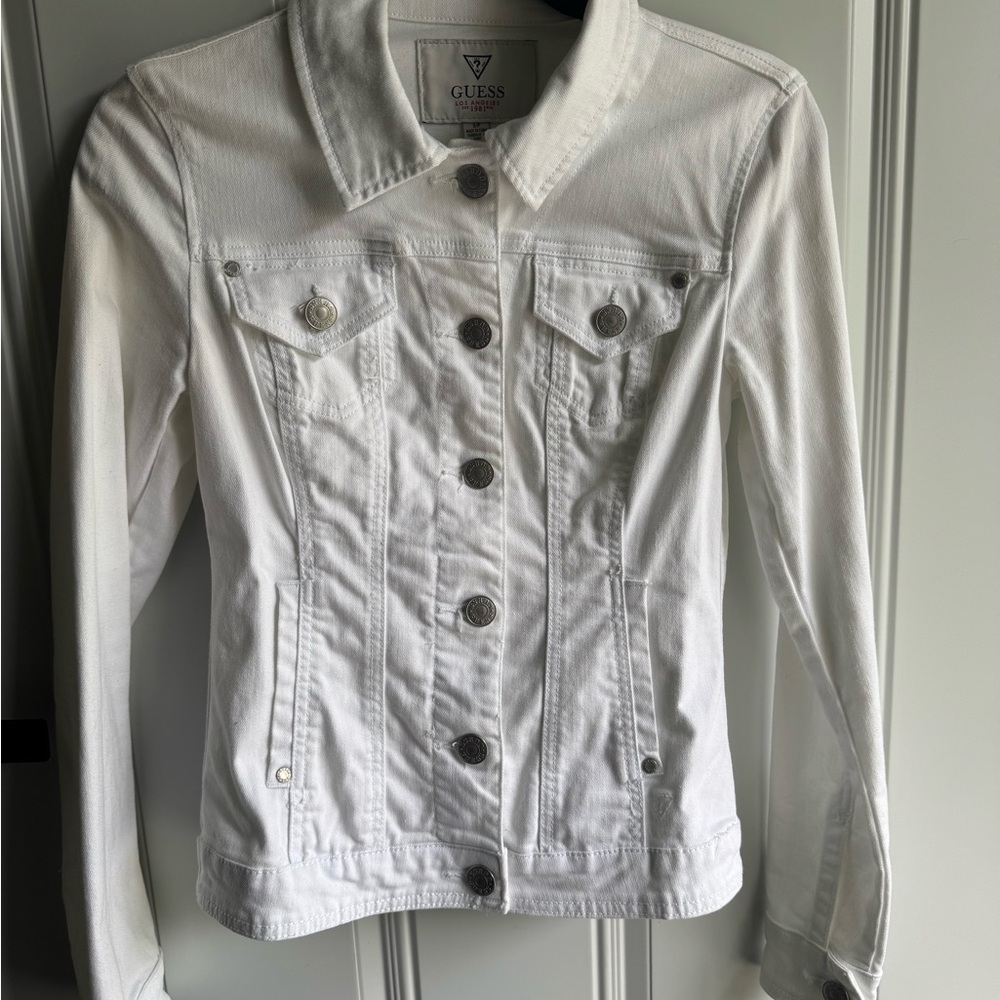 Guess White Jean Jacket Classic Tailored Design